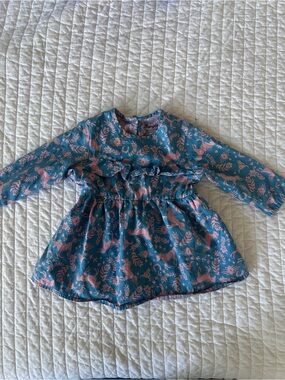 Wrangler Blue Long Sleeve Dress with Pink Horse Cowgirl Western Print Baby Girl